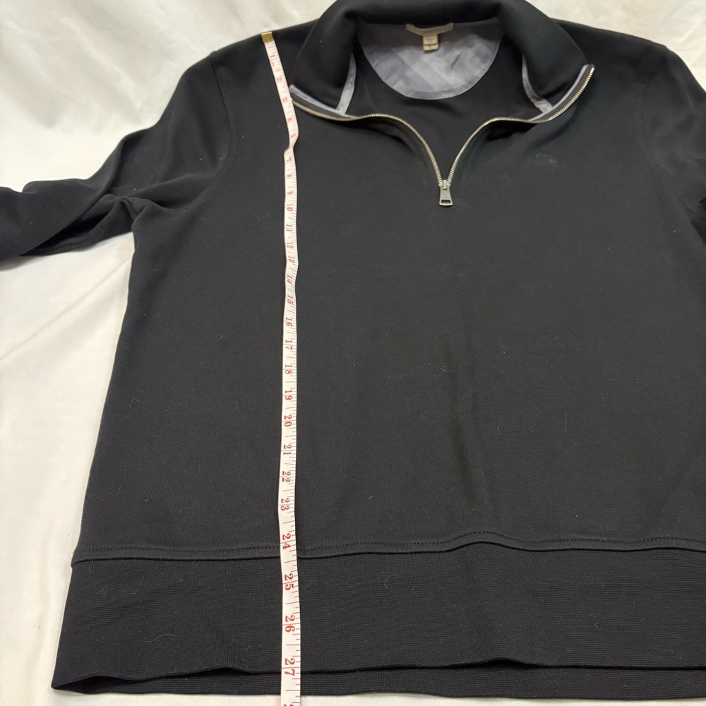 Burberry Black Pima Cotton Quarter Zip Sweater Men’s XL Classic Logo Pullover - Picture 10 of 11